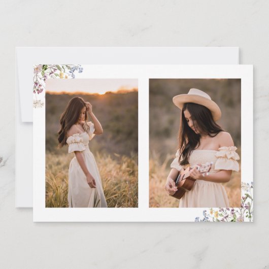 Wildblume Abschluss Danke, Card 3 Fotos Boho Dankeskarte (Rückseite)