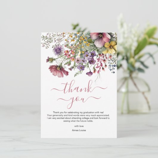 Wildblume Abschluss Dankeskarte (Stehend Vorderseite)
