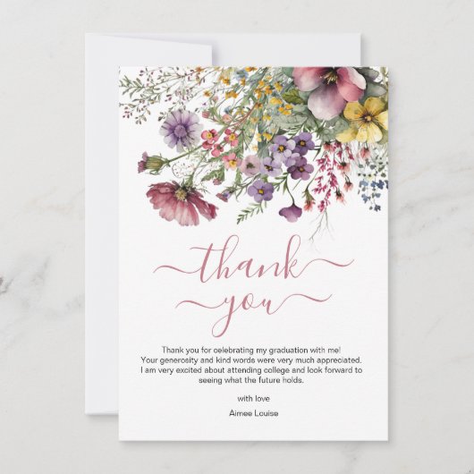 Wildblume Abschluss Dankeskarte (Vorderseite)
