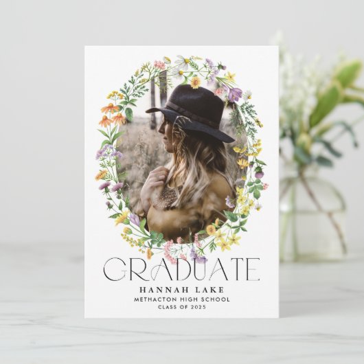 Wildblume Abschluss Foto Party Einladung (Stehend Vorderseite)