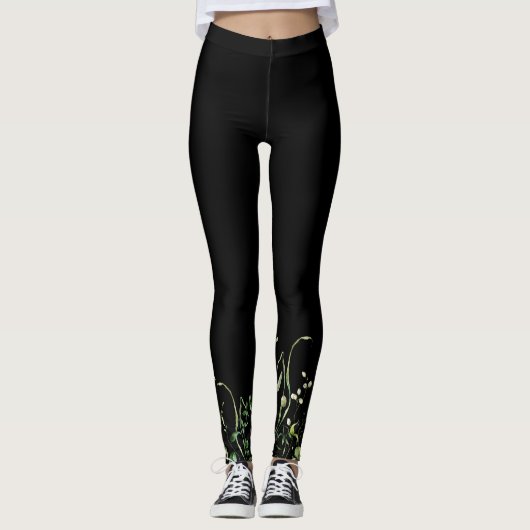 Wildblume an der schwarzen Grenze Leggings (Vorderseite)