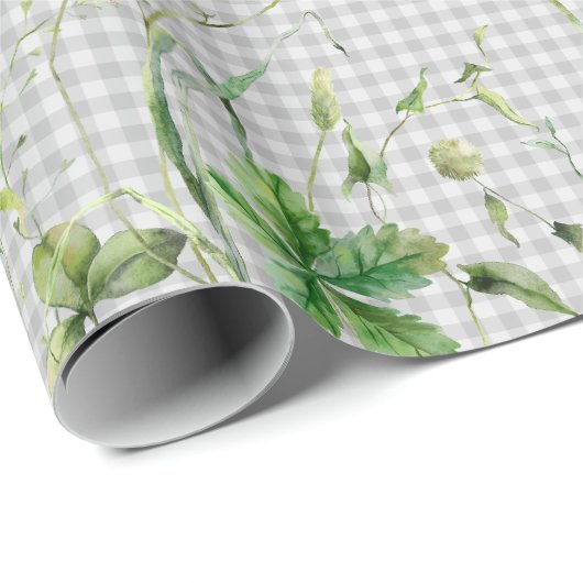Wildblume an der Silver Gingham-Grenze Geschenkpapier (Rolleneckpunkt)