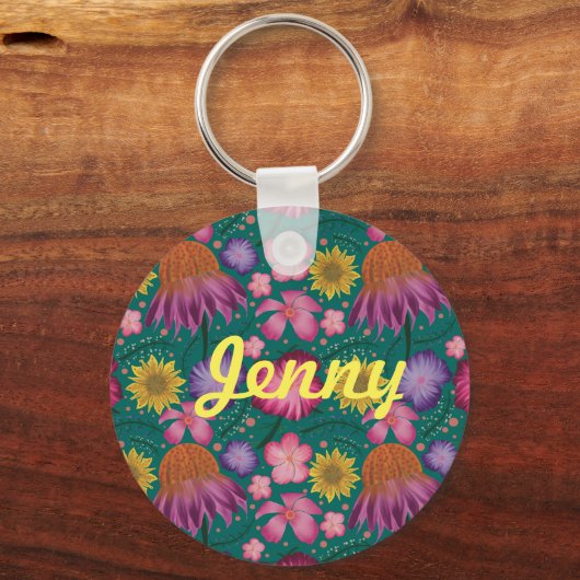 Wildblume Aquamarin Bläschen Personalisiert Schlüsselanhänger (Vorderseite)