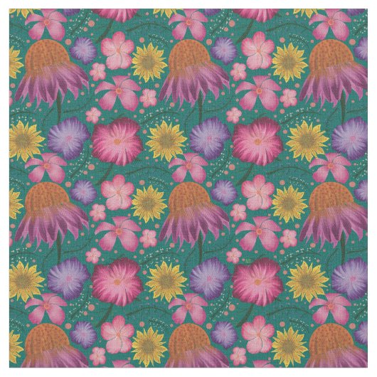 Wildblume Aquamarines Blumenmuster Stoff (Nahaufnahme)