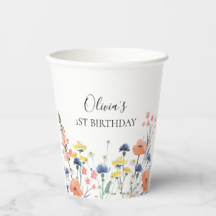 Wildblume Aquarell Blumengebirge erster Geburtstag Pappbecher