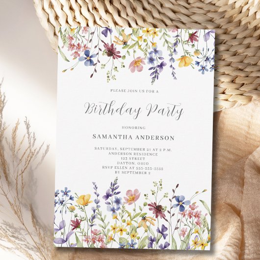 Wildblume Aquarell Blumengeburt Einladung