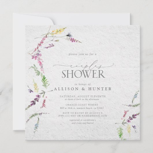 Wildblume Aquarell Blumenpaare Dusche Einladung (Vorderseite)