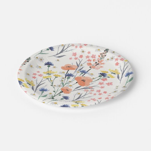 Wildblume Aquarell Blütendusche Pappteller (Schrägansicht)