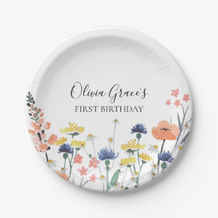 Wildblume Aquarell ERSTER GEBURTSTAG Pappteller