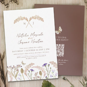 Wildblume Aquarell Hochzeit im Herbst QR Einladung