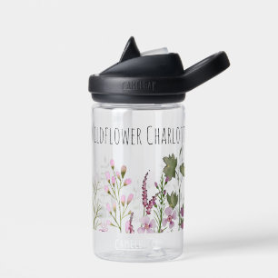 Wildblume Aquarell Name Rosa grüne botanische Farb Trinkflasche