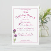 Wildblume Aquarell Rosa Bläserner Geburtstagsbrunc Einladung (Stehend Vorderseite)