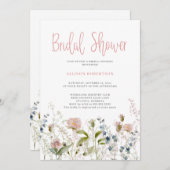 Wildblume Aquarell Rosa Brautparty Einladung (Vorne/Hinten)