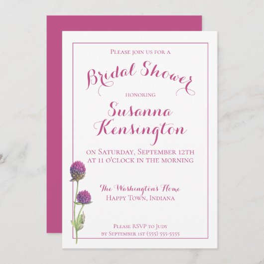 Wildblume Aquarell Rosa Brautparty Einladung (Vorne/Hinten)