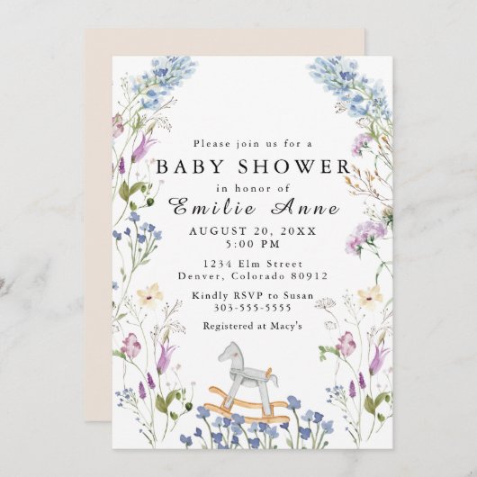 Wildblume Aquarell Soft Print Baby Dusche Einladung (Vorne/Hinten)