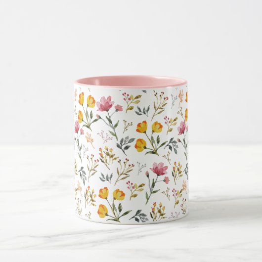 Wildblume Aquarell Weißrosa Tasse (Zentrum)