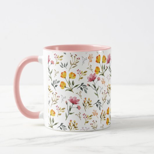 Wildblume Aquarell Weißrosa Tasse (Links)