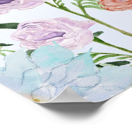 Wildblume Aquarellblau Begrüßung Hochzeit Poster (Ecke)