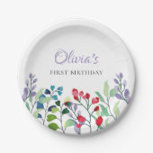 Wildblume Aquarellblume 1. Geburtstag Pappteller (Vorderseite)