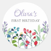 Wildblume Aquarellblume 1. Geburtstag Runder Aufkleber (Vorderseite)