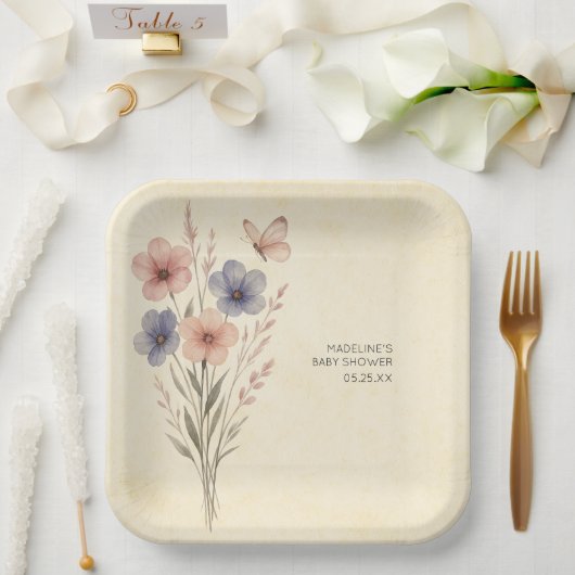 Wildblume Aquarellblütendusche Teller (Hochzeit)