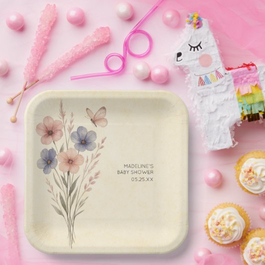 Wildblume Aquarellblütendusche Teller (Party)