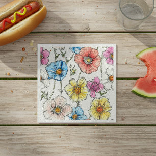 Wildblume Aquarellfarben Pastellblau, rosa, gelb Serviette