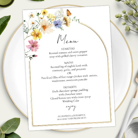 Wildblume Arch | Boho Foto Wedding Menu Card Einladung