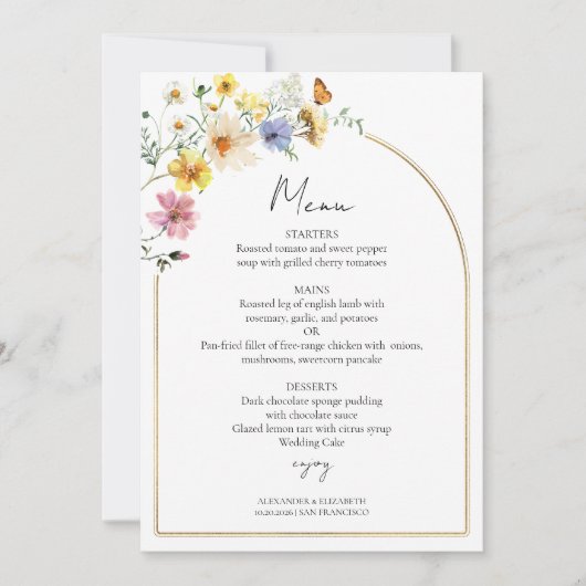 Wildblume Arch | Boho Foto Wedding Menu Card Einladung (Vorderseite)