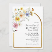 Wildblume Arch Gold Frame | Boho Foto Wedding Einladung (Vorderseite)