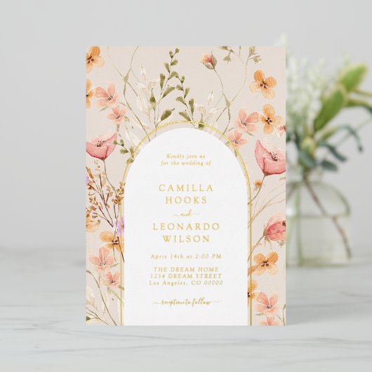 Wildblume Arch Wedding Einladung Foil (Stehend vorne)