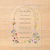 Wildblume Arch Wedding Save the Date Acryleinladungen (Vorderseite)
