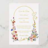 Wildblume Arch Wedding Save the Date Folieneinladung (Vorderseite)