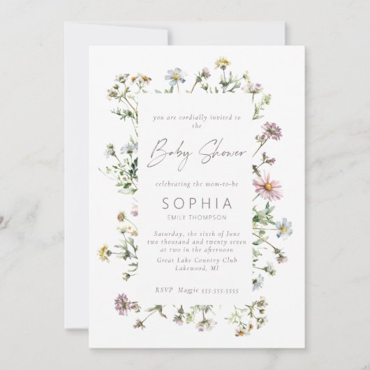 Wildblume auf der Wiese, zarte Kinderdusche Einladung (Vorderseite)