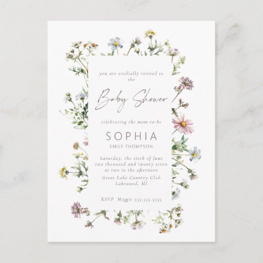 Wildblume auf der Wiese, zarte Kinderdusche Postkarte (Vorderseite)