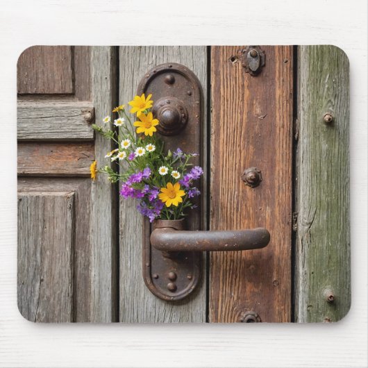 Wildblume auf rostfreiem Türgriff Mousepad (Vorne)