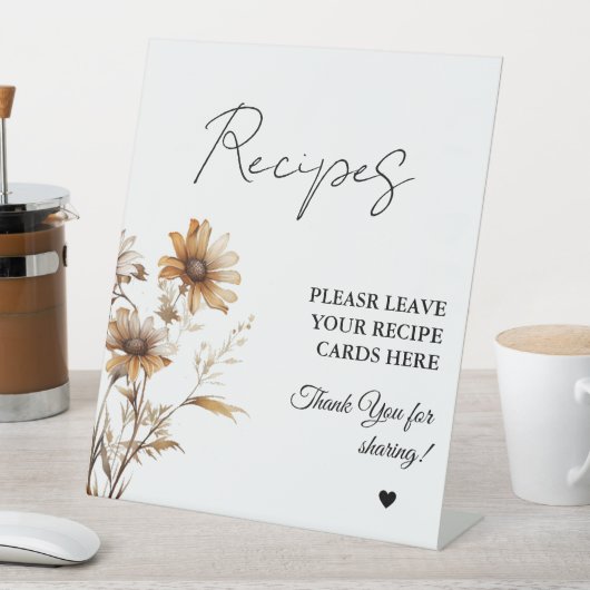 Wildblume auf Wiese Verlasse Ihr Rezept-Brautparty Sockelschild (In Situ)