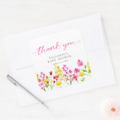 Wildblume Baby Dusche Aquarell Pink Danke Quadratischer Aufkleber (Umschlag)