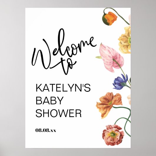 Wildblume Baby Dusche Begrüßungszeichen Poster (Vorne)