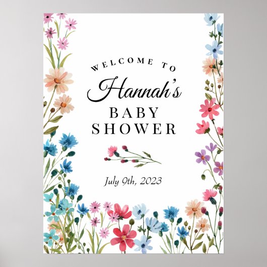 Wildblume Baby Dusche Begrüßungszeichen Poster (Vorne)