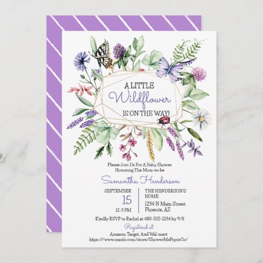 Wildblume Baby Dusche einladen Einladung (Vorne/Hinten)