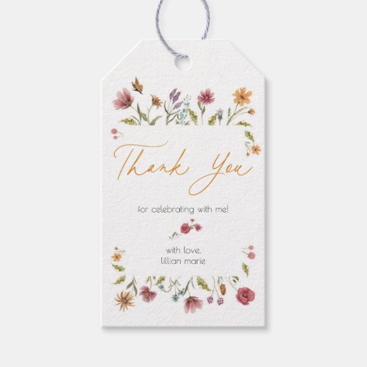 Wildblume Baby Dusche oder Geburtstag Vielen Dank Geschenkanhänger (Vorderseite)