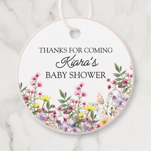 Wildblume Baby Dusche Round-Gastgeschenk-Tag Geschenkanhänger (Vorderseite)
