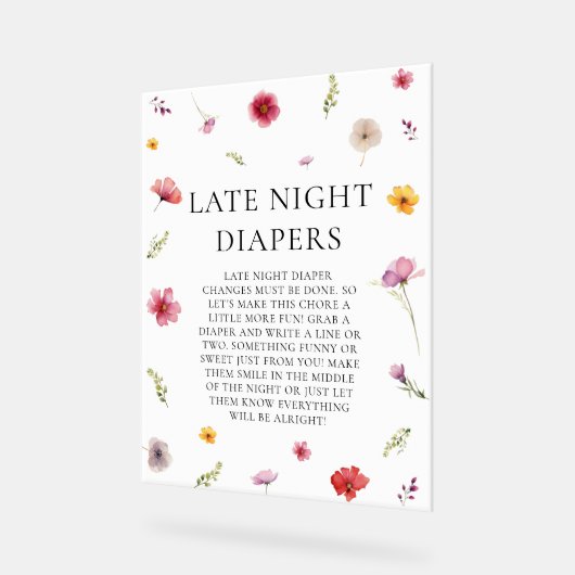 Wildblume Baby Dusche Spate Night Diapers Game Acrylschild (Winkel)