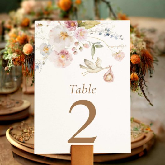 Wildblume Baby Dusche Tischnummer Card