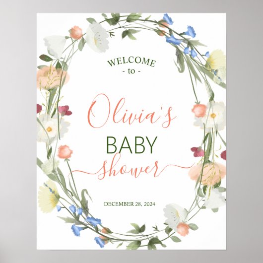 Wildblume Baby Dusche WELCOME Zeichen Poster (Vorne)