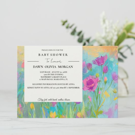 WILDBLUME BABY FLORAL BABY SHOWER EINLADUNG (Stehend Vorderseite)