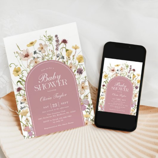 Wildblume Baby Girl Dusche Rosa Einladung