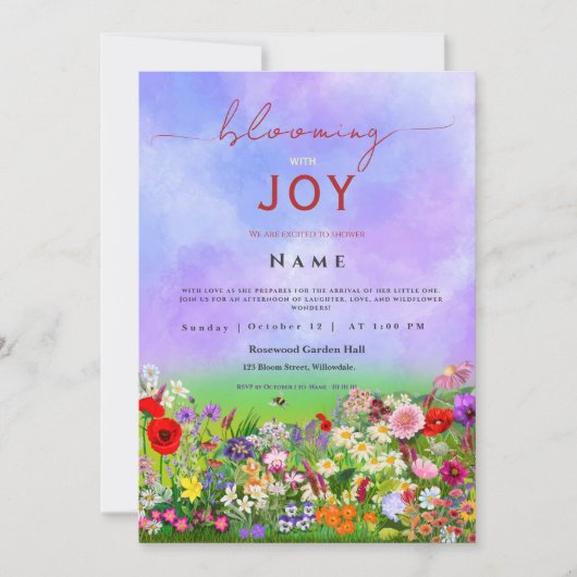 Wildblume Baby im Blut Geschlecht neutral Einladung (Vorderseite)