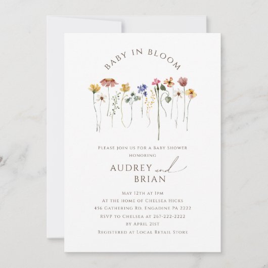 Wildblume Baby im Foto von Bloom Couple Einladung (Vorderseite)